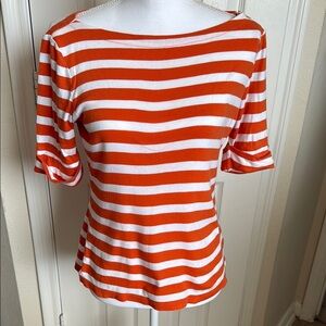 Lauren Ralph Lauren Orange and White Fitted 3/4 Sleeve Blouse
